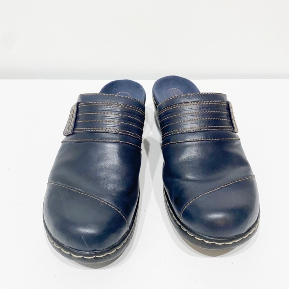 Clarks Bendables Blue Leather Mules Work Shoes 9